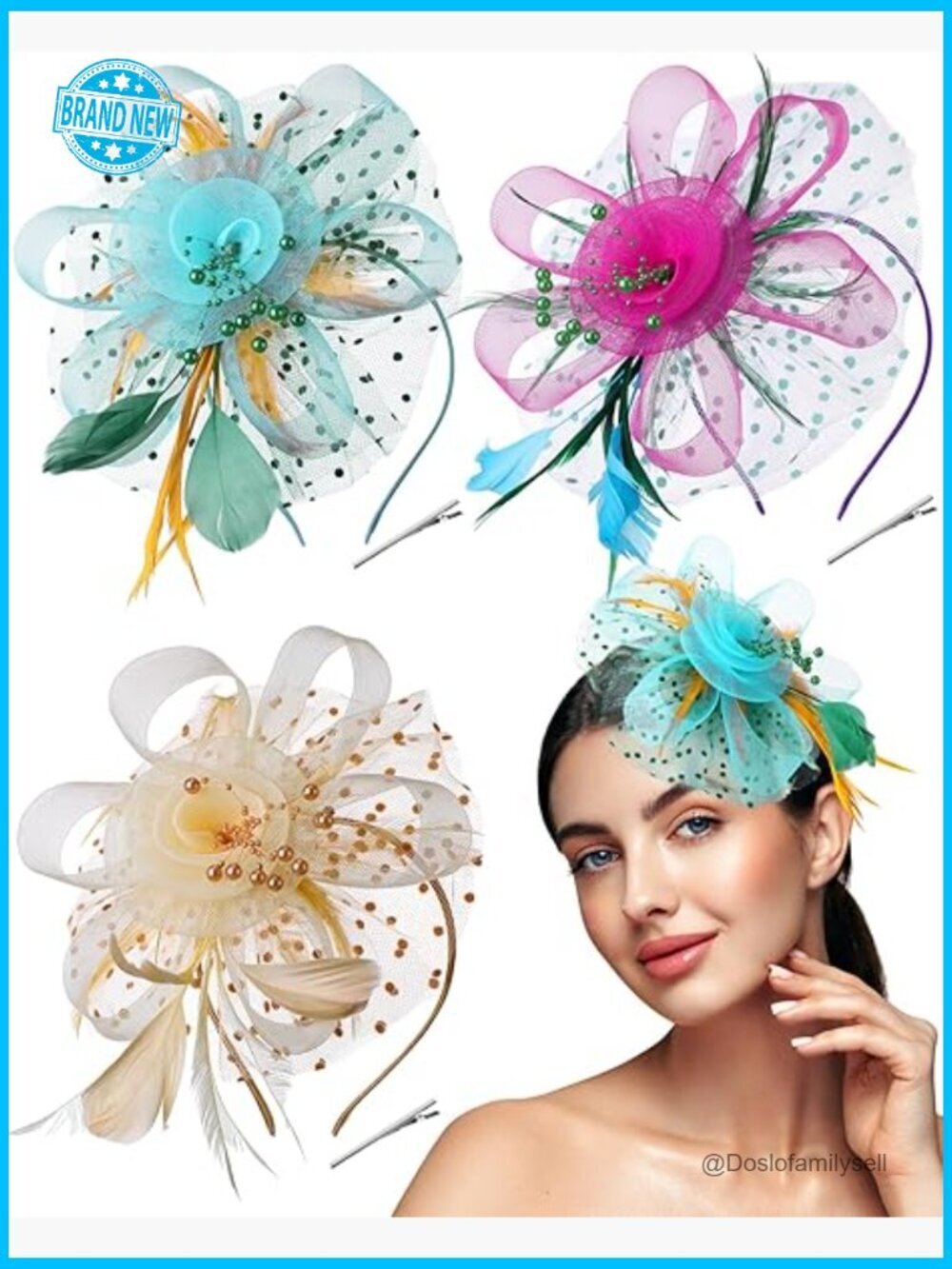 3 Pack Fascinators Hats Tea Party Derby Mesh Floral Headband Clip Set
